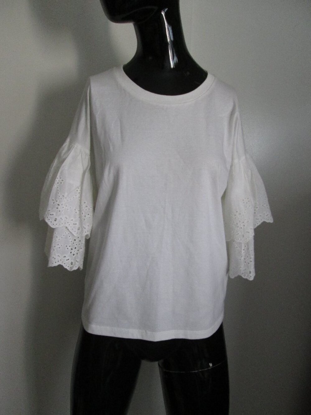 NWT TopShop white double lace ruffle sleeve knit top